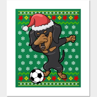 Soccer Dabbing Dachshund Dog Ugly Christmas Sweater Posters and Art